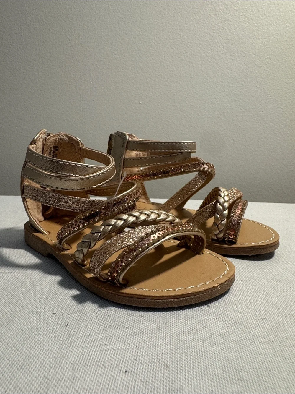 Toddler Girls' Strappy Glitter Braided Gladiator Sandals - Rose Gold